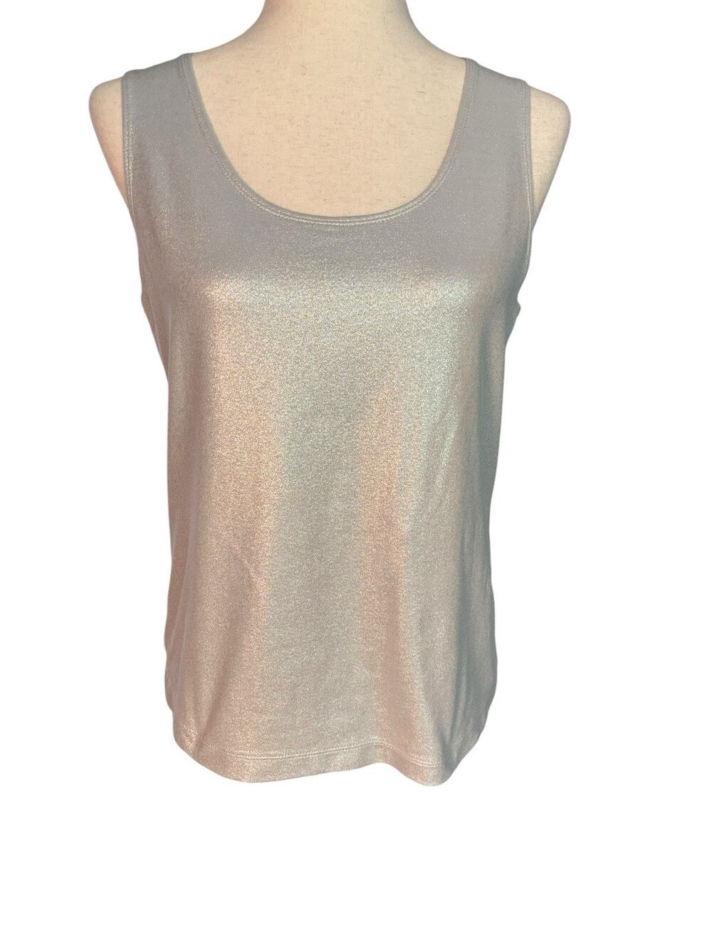 Chico's Metallic Silver Shimmery Stretch Dressy Tank Women’s Sz 1 Medium